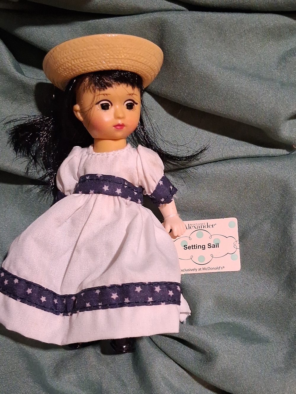 Madame Alexander White Dress Doll with Navy Star Trim and Straw Hat